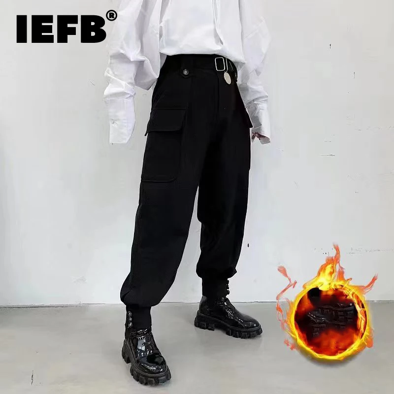 

IEFB Winter Darkwear Plush Thickened Waistband Design Men's Trousers Fashion 2023 Darkwear Korean Male Trousers Casual 9A6129