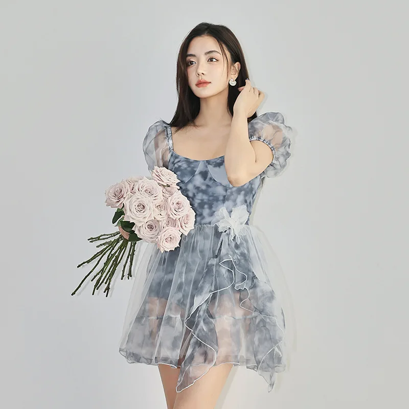 

Пляжная одежда, сексуальное женское платье для плавания, женское бикини 2023, женское бикини с завышенной талией, корейское горькое ретро-платье с галстуком