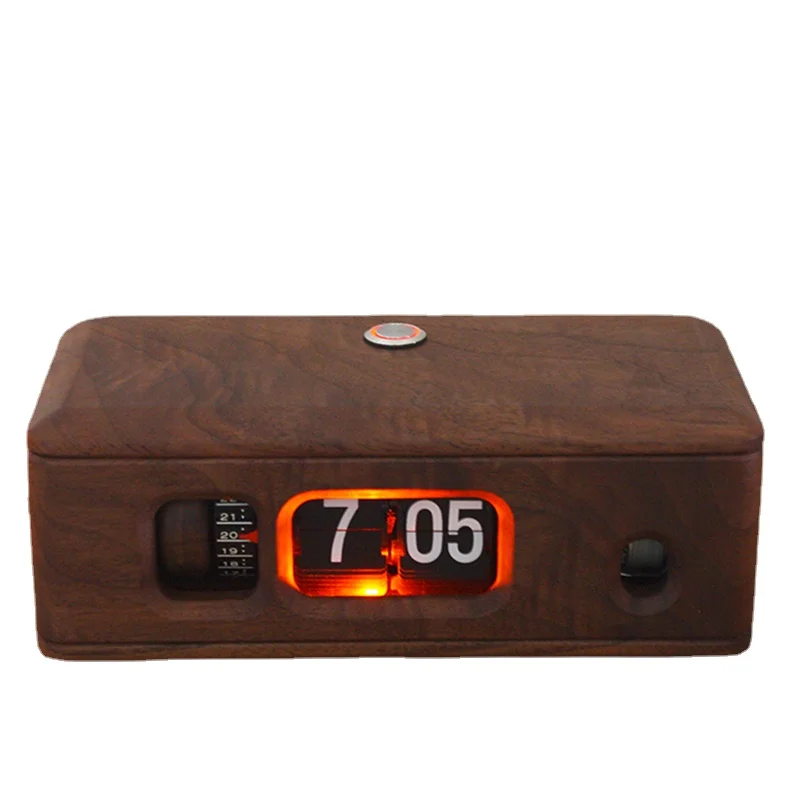 

Luxury Mechanical Flip Alarm Clock Retro DIY Crative Black Walnut Wood Desktop Table Clock Watches Bedside Desk Clock Gift Ideas