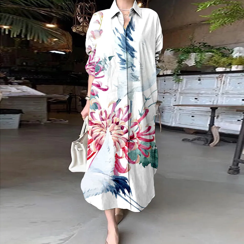 Женское платье-блузка с длинными рукавами и лацканами