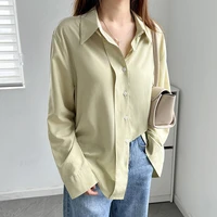 fashion commuting high density all day silk long sleeved shirt spring summer new womens casual loose all match shirt