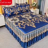 3 pcs set modern royal blue bedspread cool bed skirt machine washable sheets bed with elastic band for queen king size