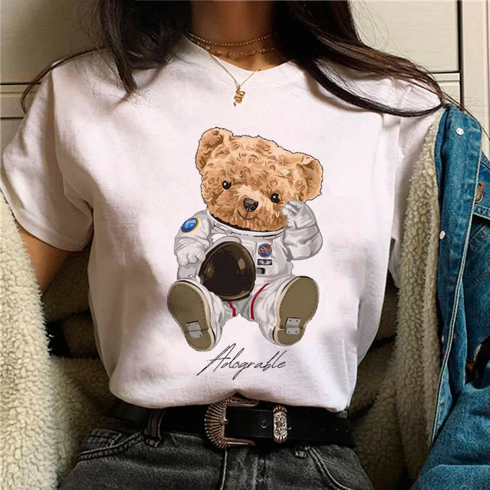 

bear t-shirts women funny top female streetwear Japanese 2000s clothing