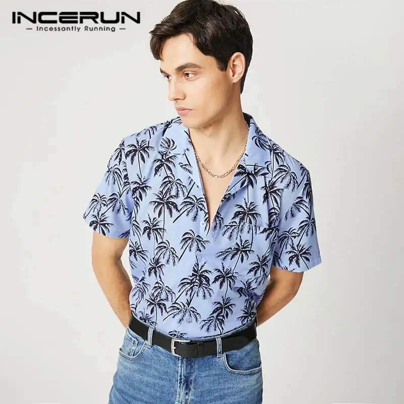 

Мужская гавайская рубашка с отложным воротником, летняя дышащая Повседневная рубашка с короткими рукавами, на пуговицах, для отпуска, 2023