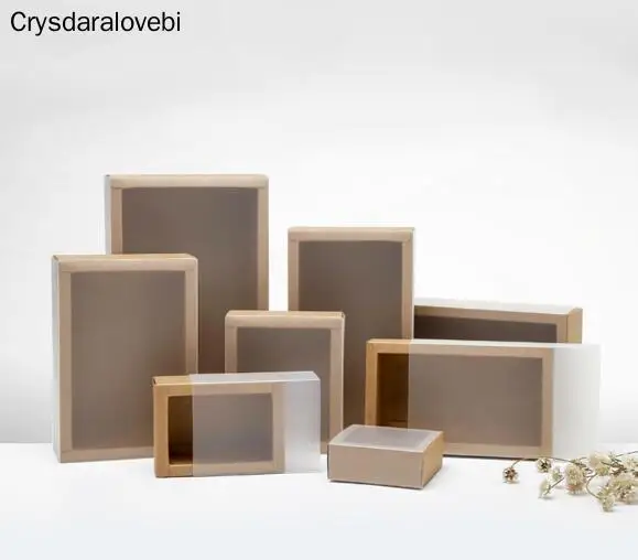 

20pcs Black Kraft Paper Drawer Boxes with Frosted Sleeve Handmade Wedding Party Candy Gift Packaging Boxes