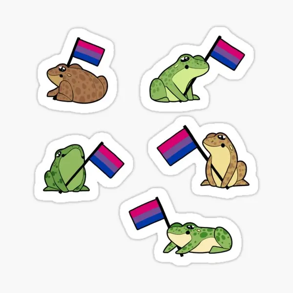 

Bi Frog Pride S 5PCS Stickers for Laptop Background Funny Art Car Print Living Room Water Bottles Bumper Window Home Luggage