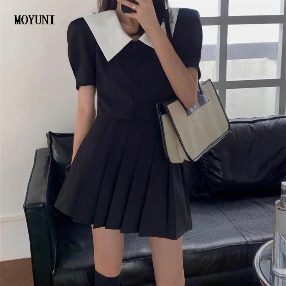 

Moyuni милые женские костюмы в стиле преппи летние блейзеры с отложным воротником и коротким рукавом 2022 OL High Street Chic модные плиссированные мини-...