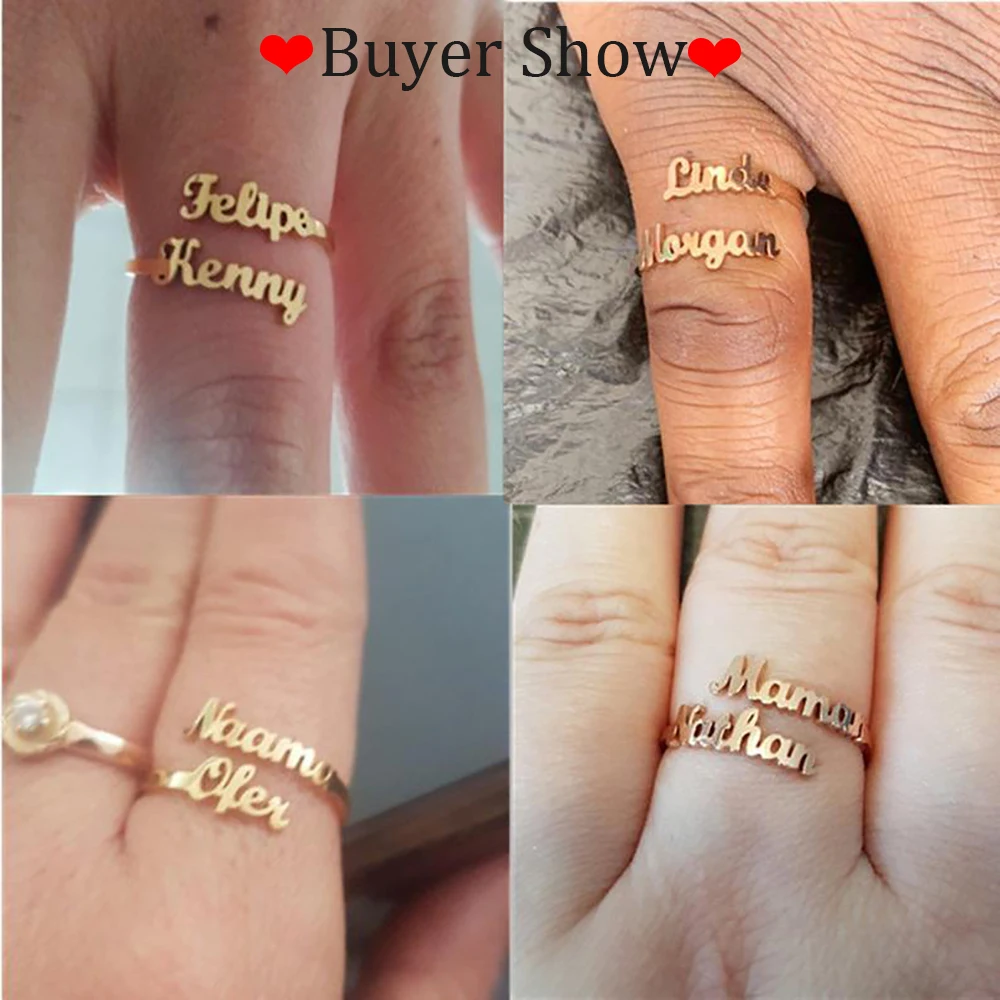 Mini-World Couple Custom Ring Personality 1-4 Family Name Ring stainless steel Bijoux for Women Adjustable Rings Band Xmas Gift
