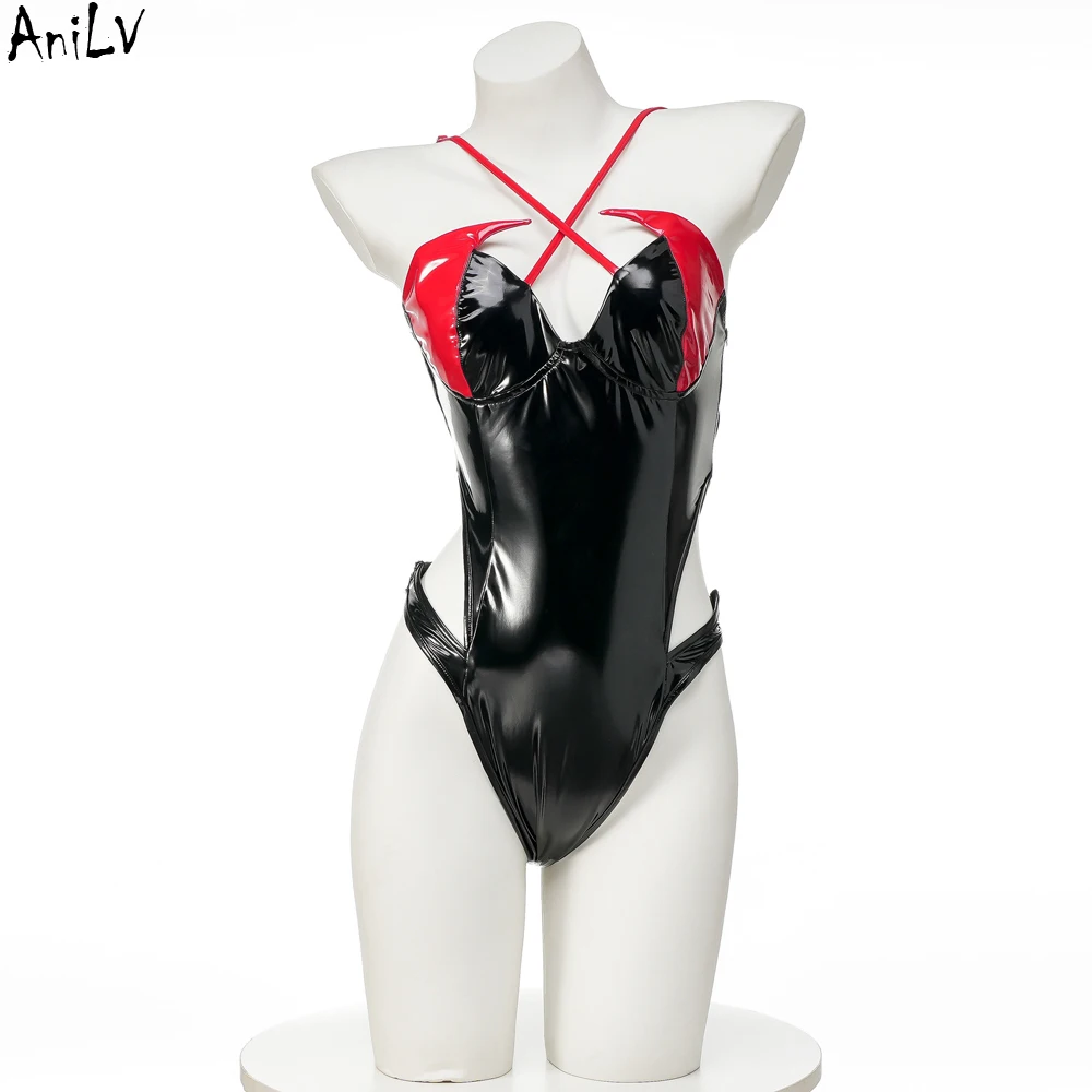 Женское боди-комбинезон AniLV боди из искусственной кожи с открытой спиной