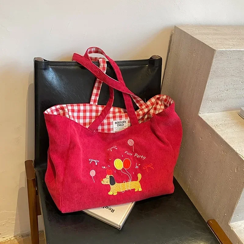 Новая стильная большая сумка женская вельветовая повседневная 2024 вместительная