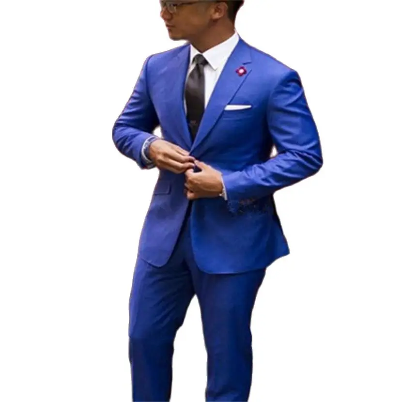 

Wholesale Classic Royal Blue Groom Tuxedos Cheap Slim Fit Notched Lapel 2020 Vintage Wedding Prom Men Suit(Jacket+pants)