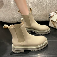 2022 autumn classics genuine leather ankle boots platform women round toe short boot shoes handmade chunky heel chelsea boots