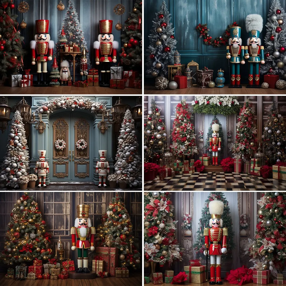 

Bonvvie Christmas Backdrop Children Kids Portrait Photographic Studio Photo Props Xmas Tree Wooden Door Photography Background