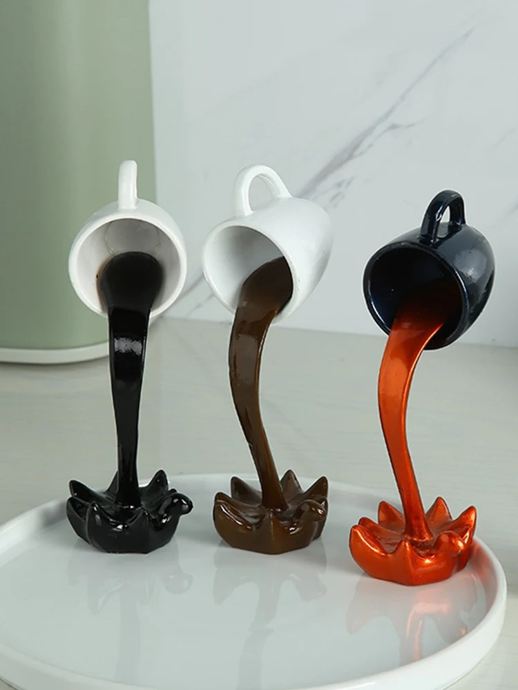 

Floating Spilling Coffee Cup 3D Resin Statues Art Ornaments Magic Pouring Liquid Splash Coffee Mug Office Room Kitchen Decors