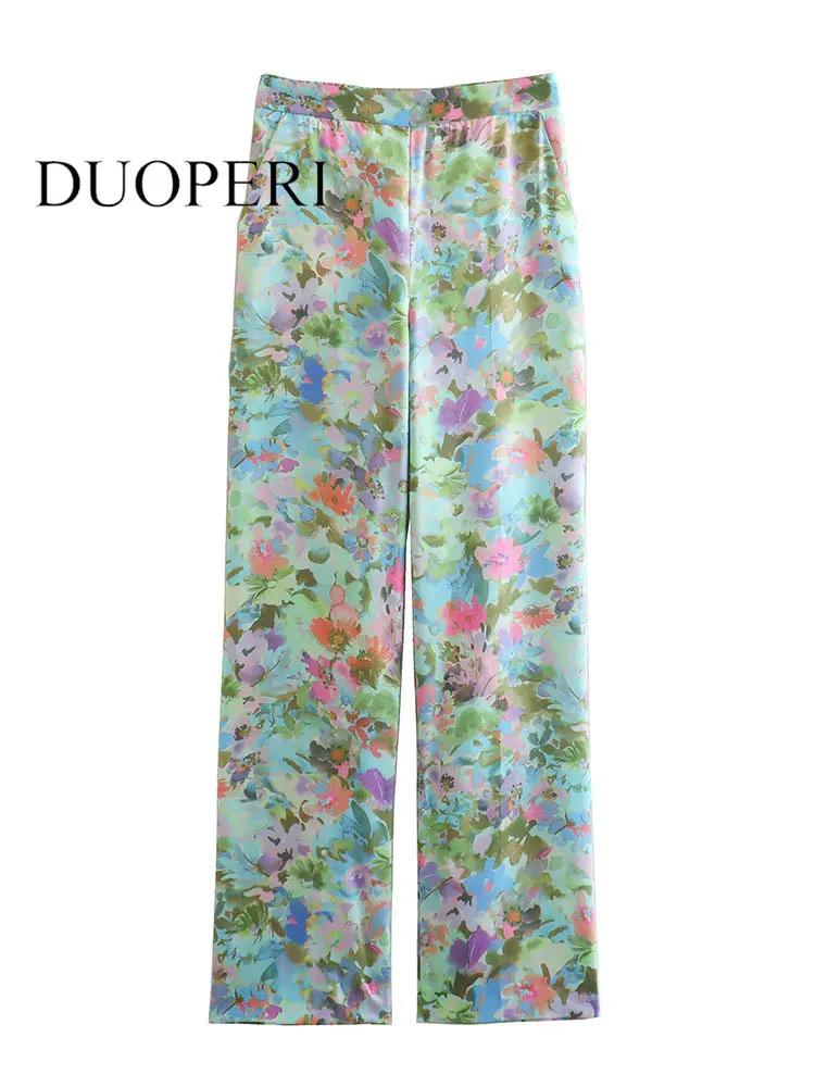 

Женские модные брюки DUOPERI с высокой эластичной талией, винтажные длинные женские шикарные прямые брюки