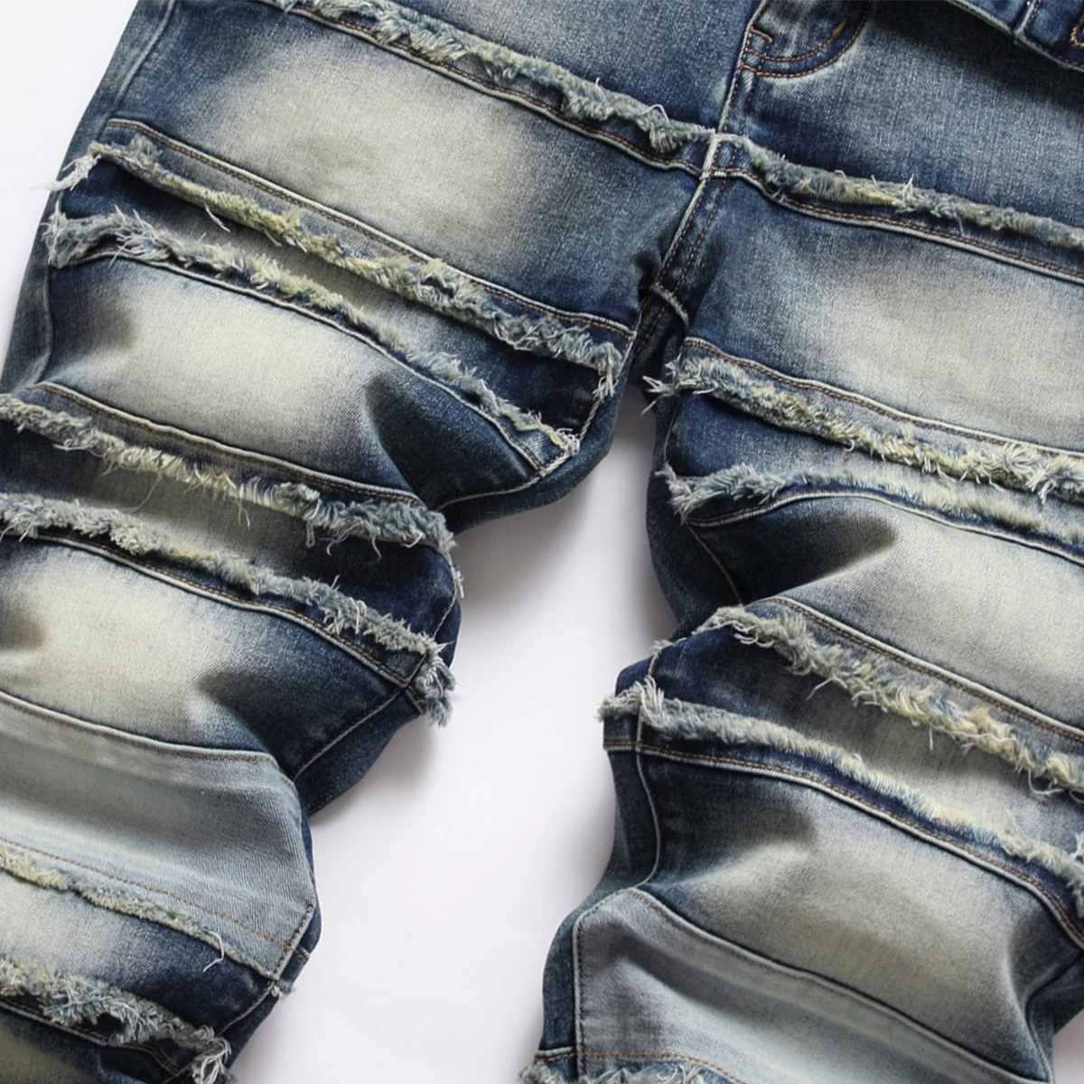 2022 New Hip Hop Style Fashion Men's Jeans Classic Blue Nostalgic Patchwork Slim Pants Casual Party Premium Pantalones De Hombre