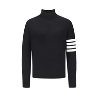 tb thom sweater male 2022 arrival autumn fashion brand clothing white stripes black turtleneck pullovers blouse harajuku sweater