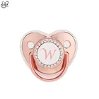 Соска-пустышка для младенцев 26 имя инициала, силиконовая соска для младенцев без БФА с крышкой, розовое золото, Фотоэлементы для новорожденных