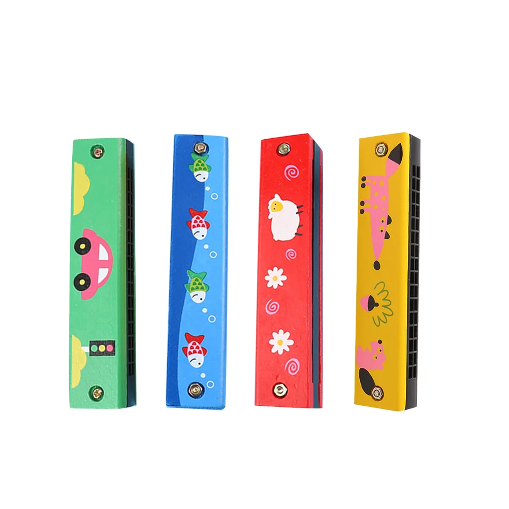 

4pcs Wooden Harmonica Toys 16 Holes Double Row Educational Musical Instruments for Kid (Random Pattern) Kids