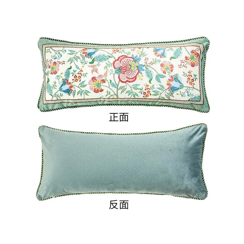 

Бархатный чехол для подушки Formaso, цветочный принт, синий и белый