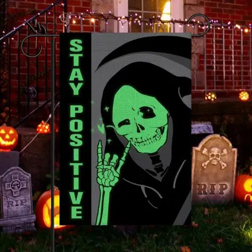 Светящийся садовый флаг на Хэллоуин положительный скелет двухсторонний