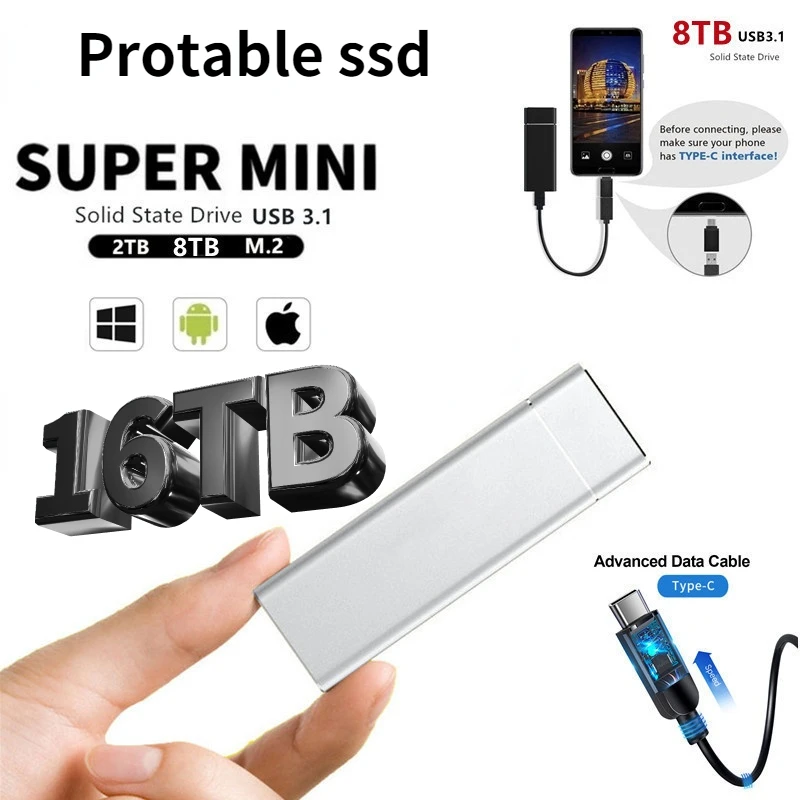 

2TB External SSD 10TB 16TB Mobile Solid State Hard Drive USB 3.1 External SSD Typc-C Portable Hard Drive ssd nas mini ssd HD