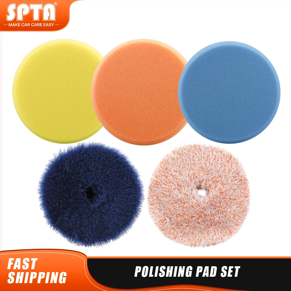 

SPTA 5Pcs 3inch/5inch/6inch Polishing Pads Kit Buffing Polish Pad Spong & Wool & Microfiber Pads Set For Buffer Polishing/Waxing