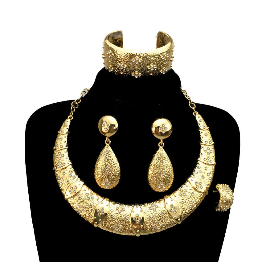 

Лидер продаж, комплект из колье, браслета, сережек и кольца с золотым покрытием для женщин, праздничный подарок FHK13105