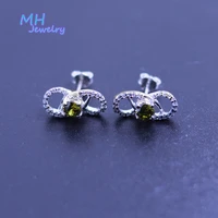 mh natural peridot stone round 4 0 mm gemstone fine jewelry earrings 925 sterling silver every day in the office girl gift