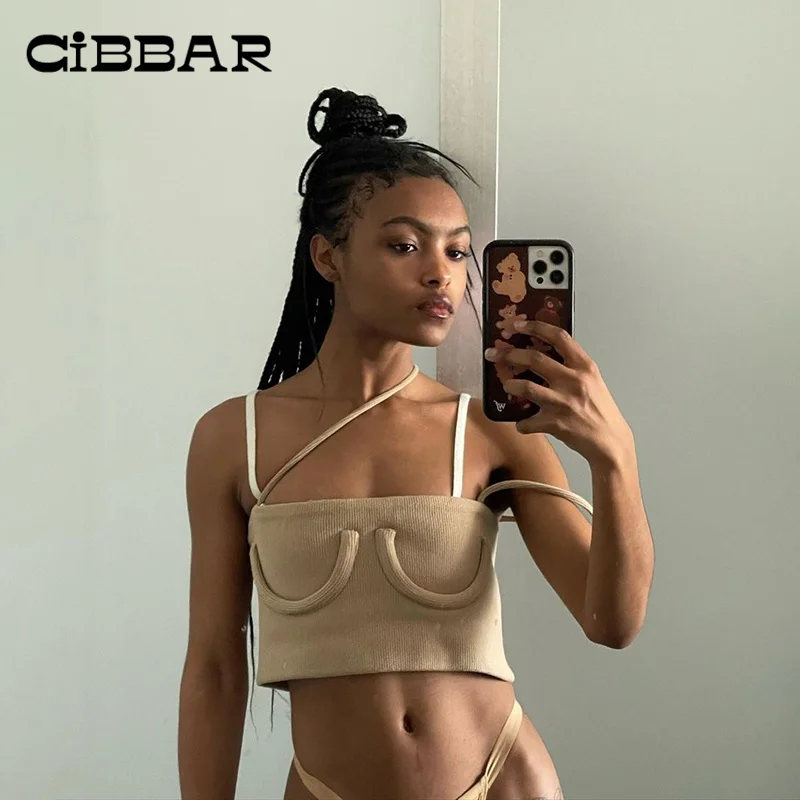 

CIBBAR Summer Casual Solid Cropped Camisole Female All-Match Sexy Backless Off Shoulder Tops Streetwear Fashion Shirts Concise