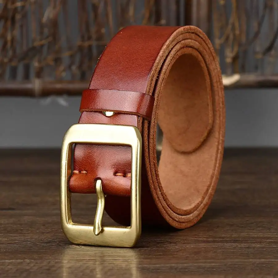 3.8CM Wash Vintage Cowhine Top Layer Buckle Belt Men's Leather Simple Versatile Leisure Belt Male Genuine Leather Belt Top Strap