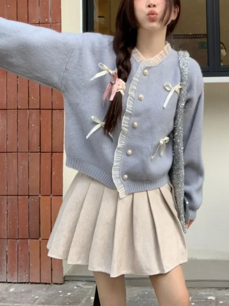 Корейский кружевной лоскутный укороченный кардиган Y2K модные свитера женский