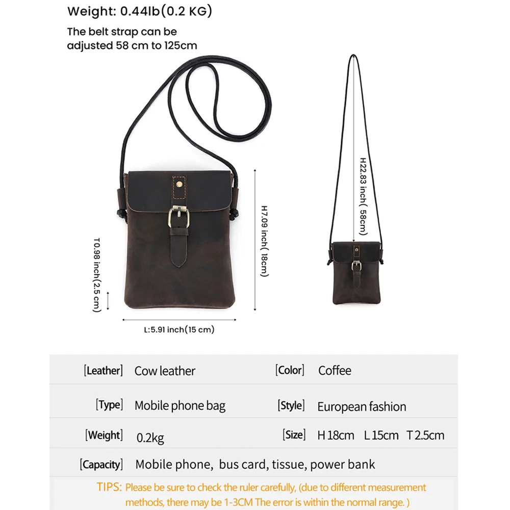 Men's Genuine Leather Shoulder Bag Man Messenger Bag for Phone Pouch Cigarette Case Leather Fashion Male Crossbody Bags Handbags