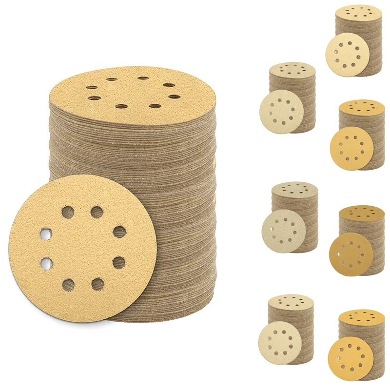 

New-100Pcs Sanding Disc, 5 Inch Sanding Sheet, 8 Holes Dustless Hook And Loop Sandpaper For Random Track DA Sander