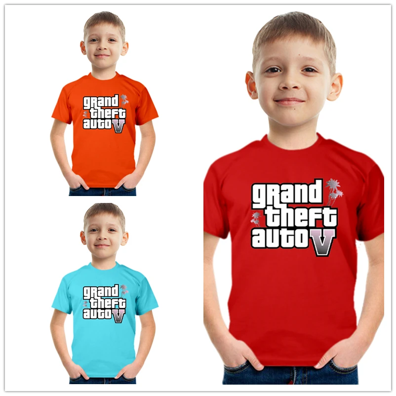 

Grand Theft Auto Game GTA 5, футболки для мальчиков, Детская мультяшная игра, Веселая футболка для мальчиков и девочек, детская одежда, топы, крутая одеж...