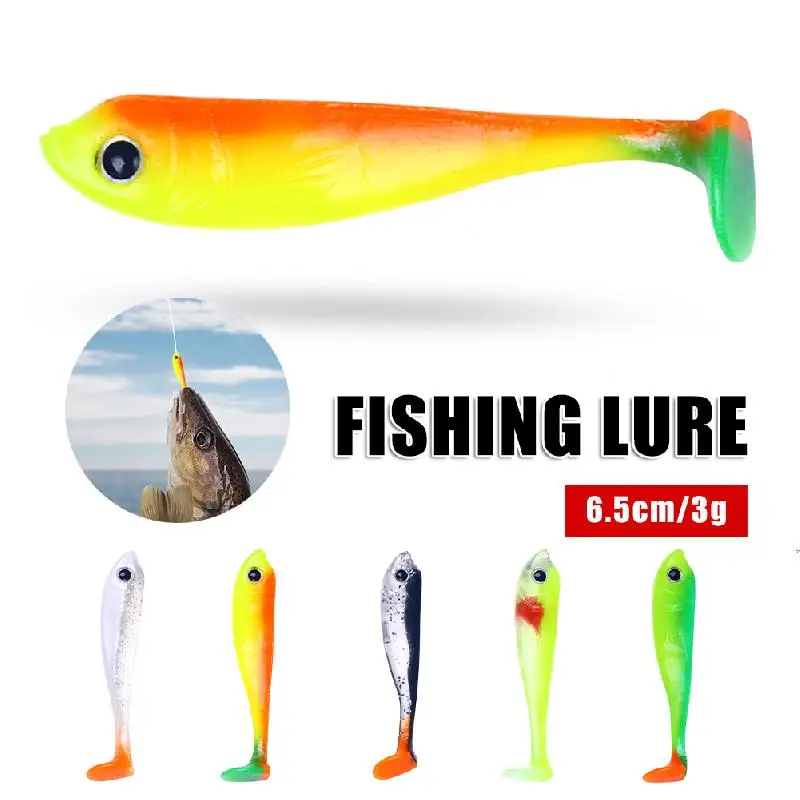 

5PCS Fishing Lure T-Tail Minnow Artificial Soft Bait Paddle Tail Soft Worm Carp Bass Trout Freshwater Fishing Tackle Accessories