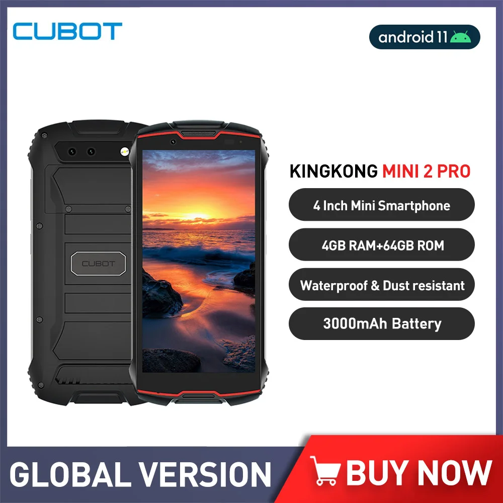 Cubot KingKong MINI 2 Pro Cellphone MT6762 Octa Core Smartphone 4GB+64GB Android 11 Mobile Phone Waterproof 3000mAh 13MP Camera