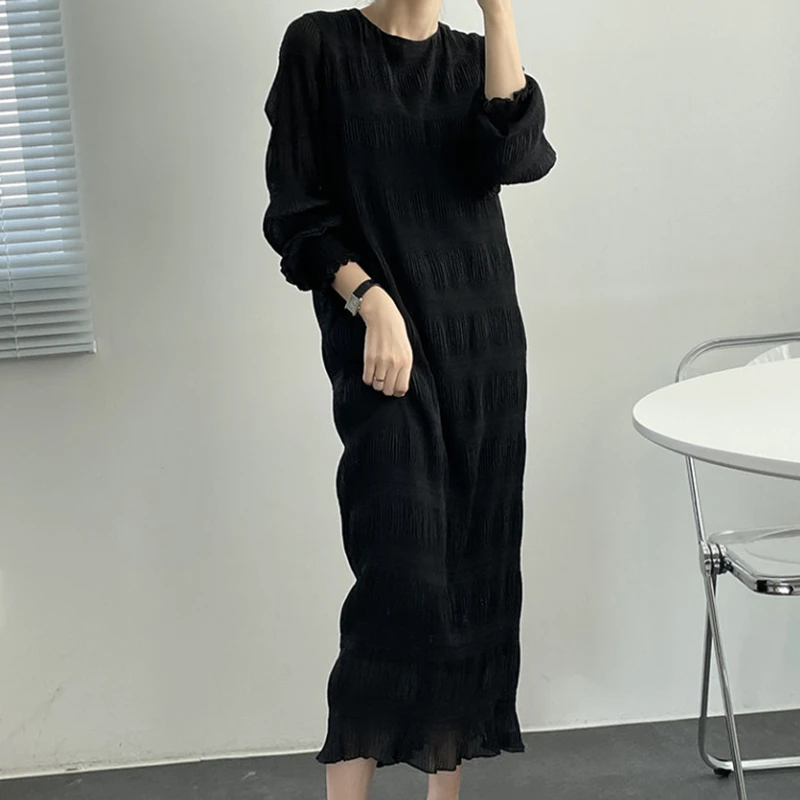 Женское шифоновое платье с круглым вырезом длинным рукавом |