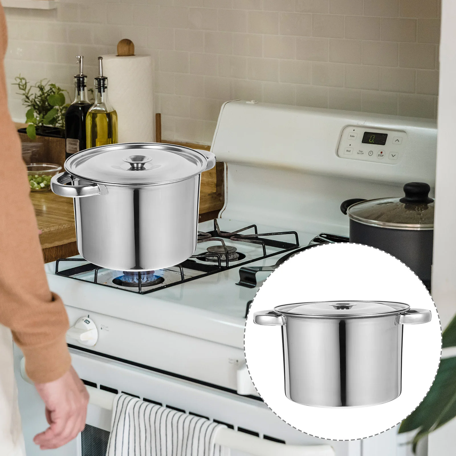 

Covered Stockpot Simmering Stainless Steel Soup Multipurpose Cooking Kitchen Cookware Oil Bucket Storage Thicken Household Stew