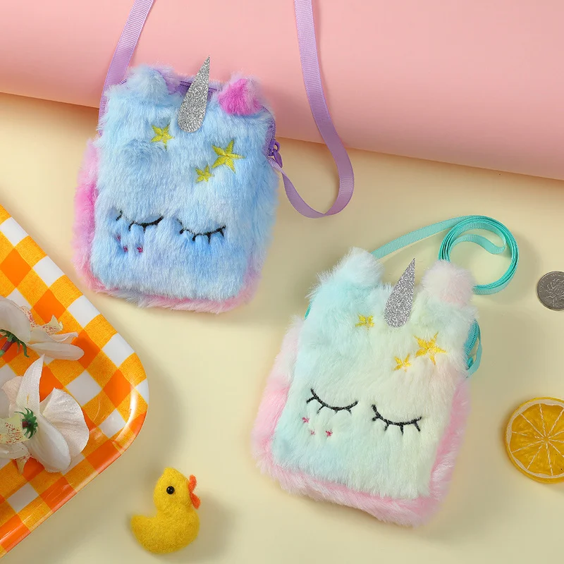 

Kids Plush Toys Cute Unicorn Cartoon Coin Purse Girls Wallet Bag Gradient Children Shoulder Bag Travel Crossbody Bags Kids Gifts