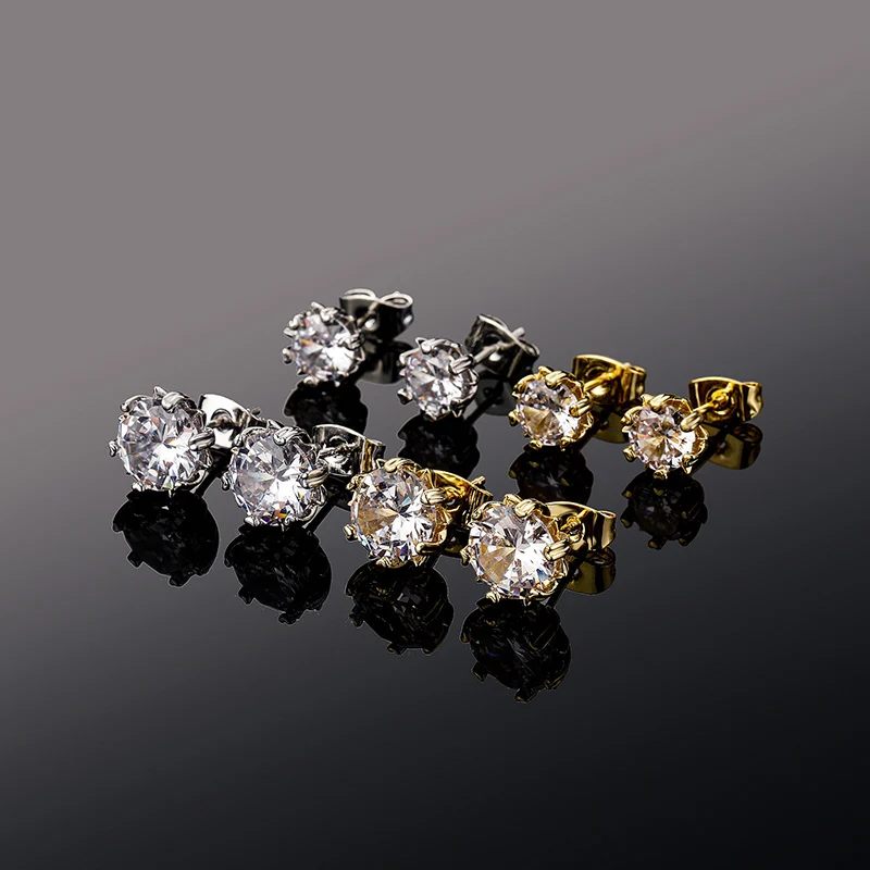 Серьги-гвоздики унисекс с фианитом 7/9 мм 1 пара