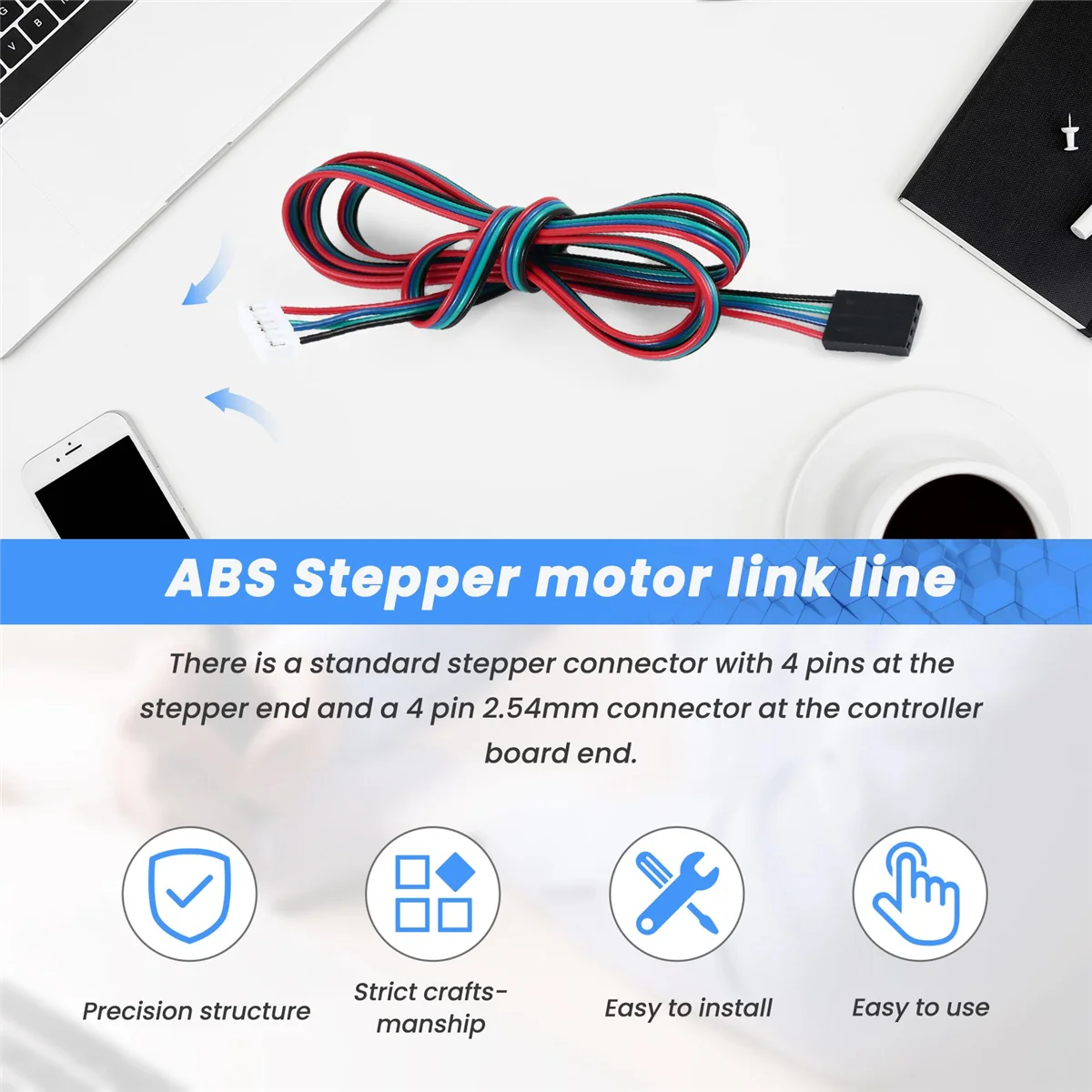 Удлиненный кабель шагового двигателя NEMA 17 длина 1 м 4 6-контактный 3D-принтер Dupont