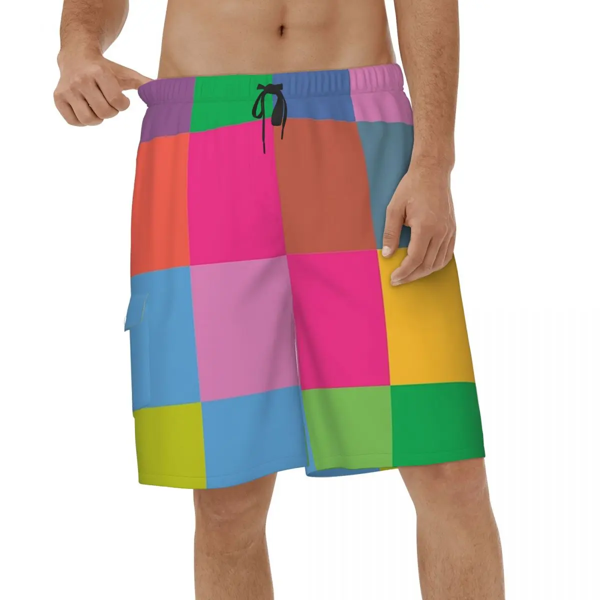 

Checkerboar Plaid Colorful Beach Shorts Men Fashion Swimsuits Swimming Trunks Breathable Sports Vacation Short Pants