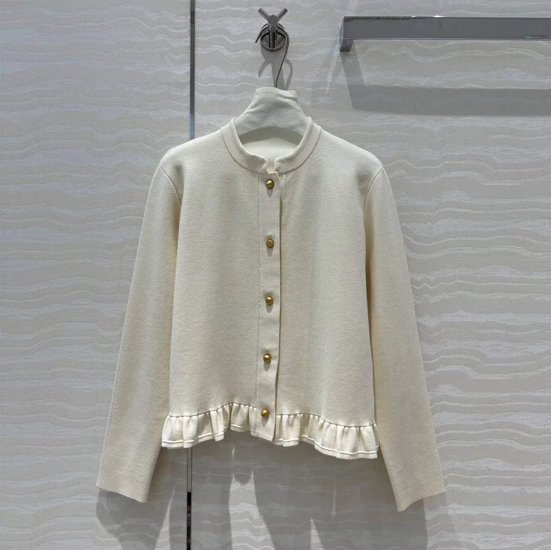 Новинка 2024 осенняя мода однотонные оборки лоскутные жемчужные пуговицы