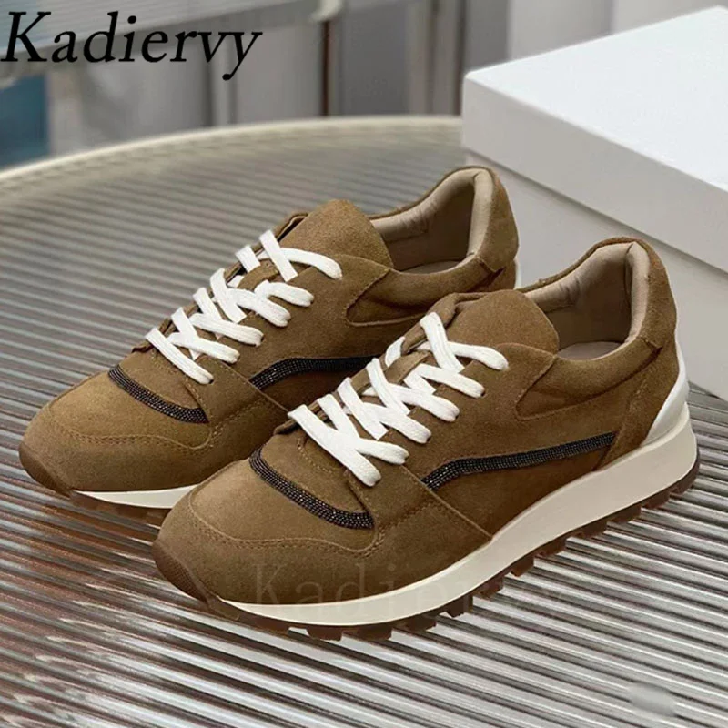 Кроссовки женские повседневные с круглым носком на шнуровке бусинами лоскутные