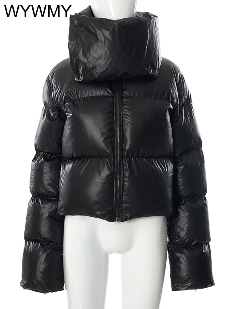 WYWMY Winter Scarf Collar Puffer Short Jackets Women 2022 Oversized Black Bubble Coats High Street Outwear Casual Zipper Parkas