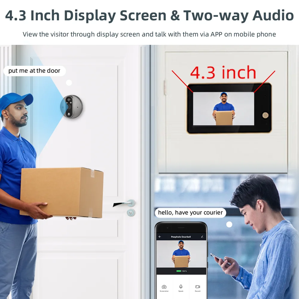 2022 WiFi Smart 1080P Video Doorbell Peephole Camera Viewer Home Security Two-way Audio HD Night vision WiFi Doorbell Camera enlarge