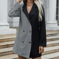 2021 autumn and winter jacket european and american new fashion slim suit double breasted black and white plaid ladies suit