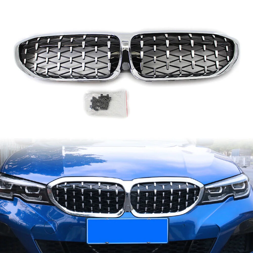 

Chrome Front Kidney Grille Diamond Style Grill For BMW 3 Series G20 2019-2020