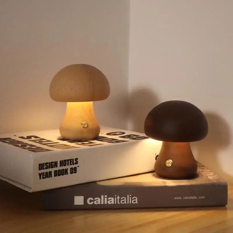 

LED Night Light With Touch Switch Wooden Cute Mushroom Bedside Table Lamp For Bedroom Childrens Room Sleeping Night Lamps
